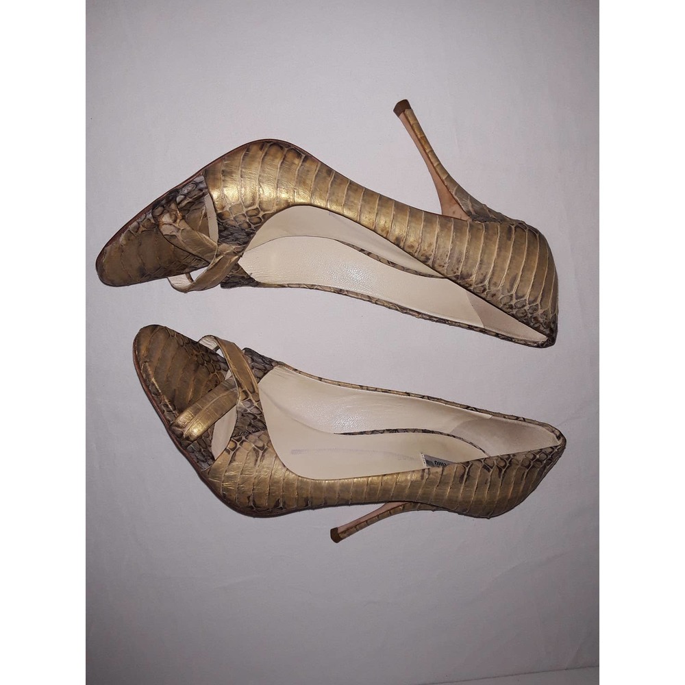 Miu Miu Snakeskin with Metallic Gold Highlights Open Toe Pumps 37 IT - Picture 2 of 11